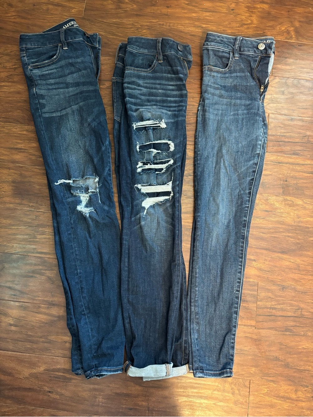 Bundle/Lot of 3 American Eagle Skinny Jeans Size 8 Regular Hi-Rise Jeggings Dark